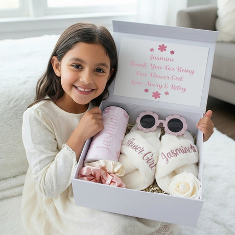 Flower Girl Proposal Bundle Gift Box, Personalized Gift from Bride for Wedding, Sunflower Bundle - Gifts Are Blue