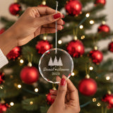 Couple Names w Trees Personalized Crystal Ornament for Christmas with Gift Box, Variety of Shapes
