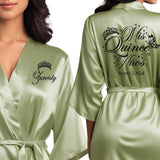 Personalized sage satin quinceanera robes. The perfect getting ready mis quince anos robes with black glitter. Pretty quinceanera gifts.