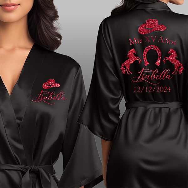 Personalized Mis XV Anos Charro Robe and Slipper Getting Ready Set