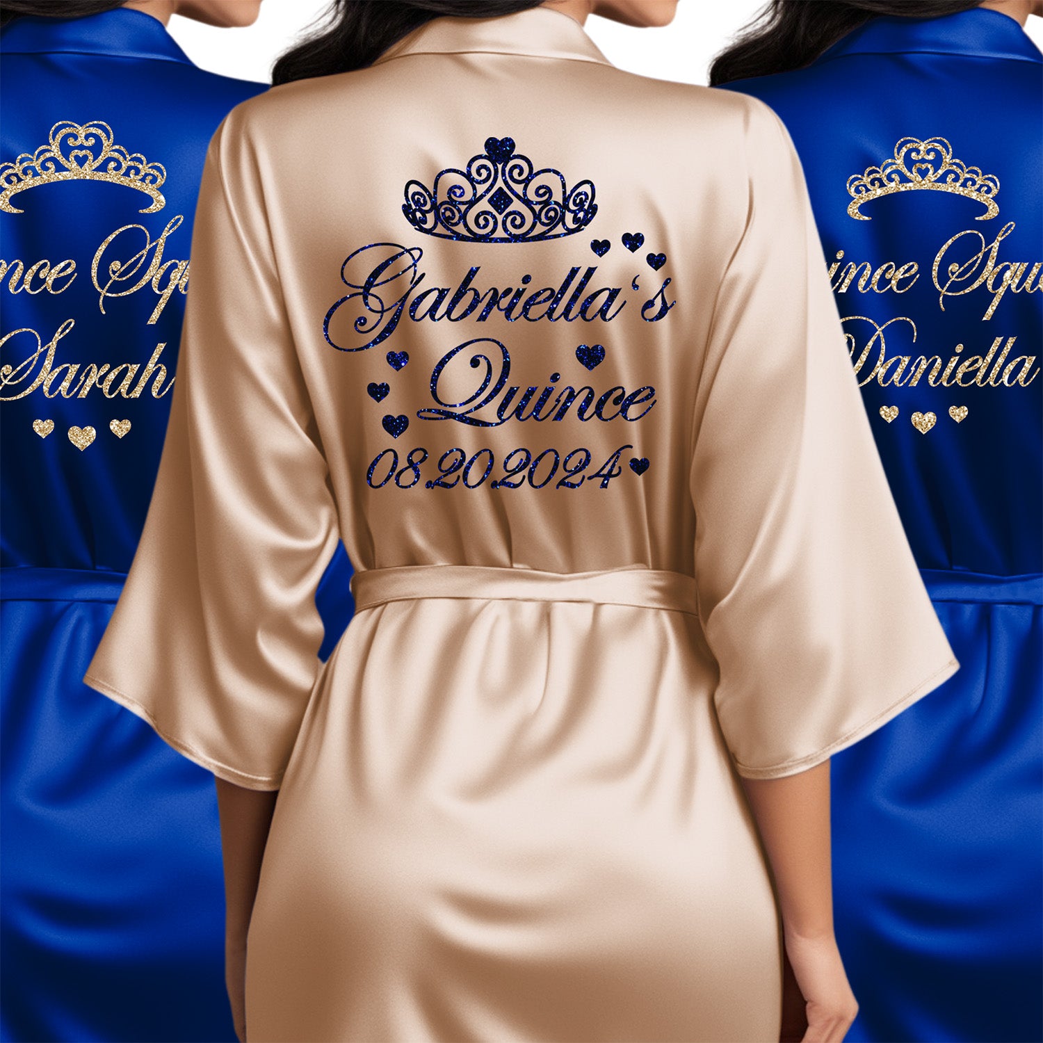 Pretty Personalized Mis Quince Robe and Slipper Set Custom with Name and Date