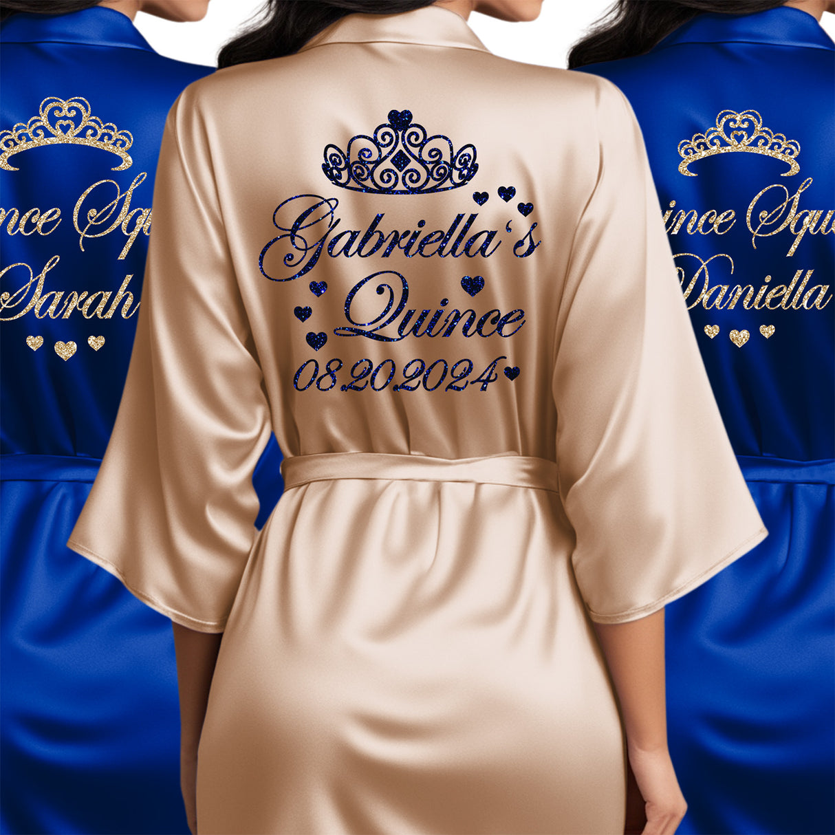 Personalized Mis Quince Robe Set with Slippers, Pretty Quinceanera Robes, Robes for Quinceanera Squad, Quinceanera Gifts, Satin Quince Robes