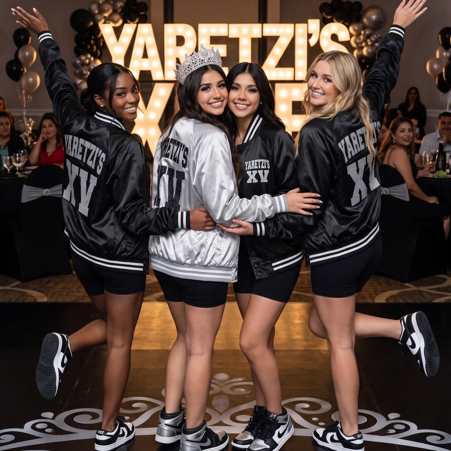 Glitter Quince XV Custom Varsity Baseball Jackets - Gifts Are Blue