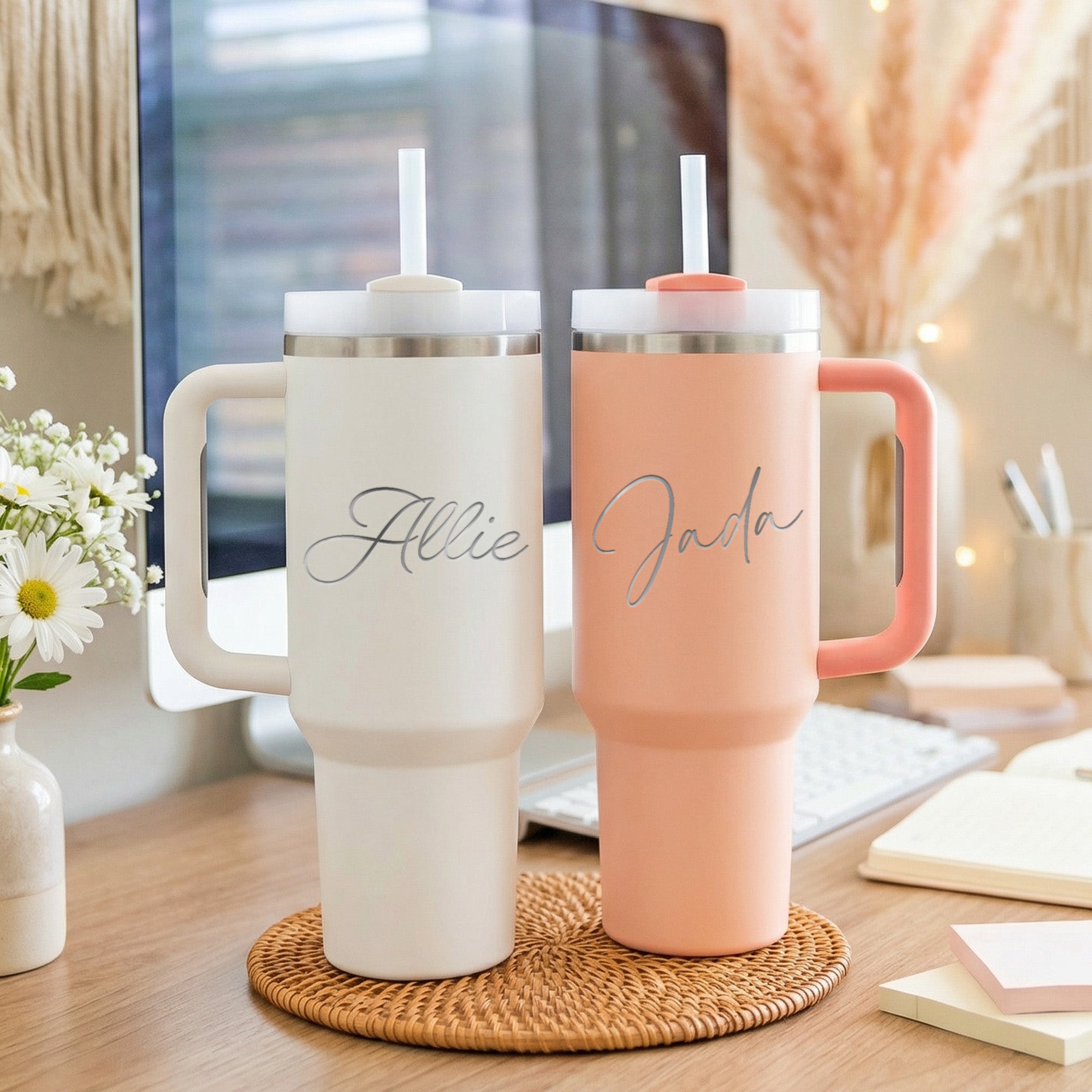 Simple custom 40oz tumbler for her, personalized with name. Cute custom gift for her.