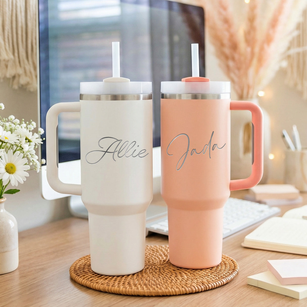 Simple custom 40oz tumbler for her, personalized with name. Cute custom gift for her.