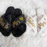 Fluffy bride  to be slippers ideal for brides-to-be looking for cozy slippers to wear during the wedding morning. 