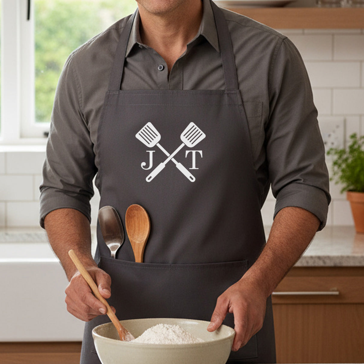 Spatulas w Initials Personalized Apron w Pocket, Custom Gifts for Him
