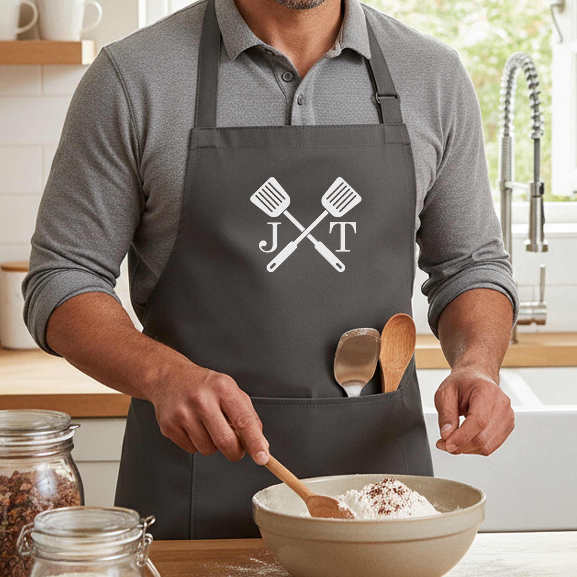 Spatulas w Initials Personalized Apron w Pocket, Custom Gifts for Him