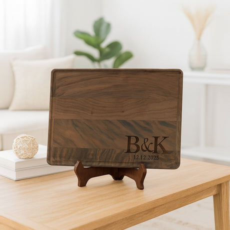 Wood cutting boards engraved with couples initials and wedding date. Great personalized wedding gifts and couples gift ideas.