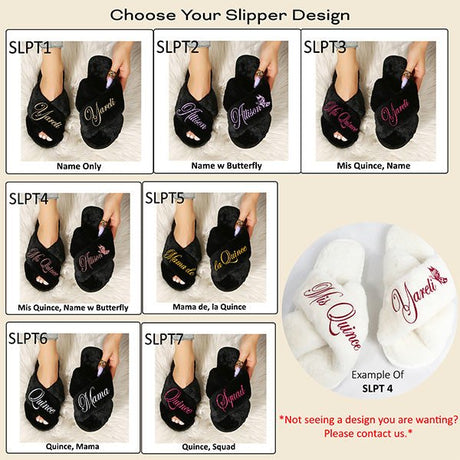 Cute Personalized Fluffy Quinceanera Slippers with Name and Design - Gifts Are Blue