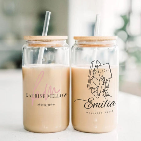 Small business owner gifts custom logo iced coffee cups.