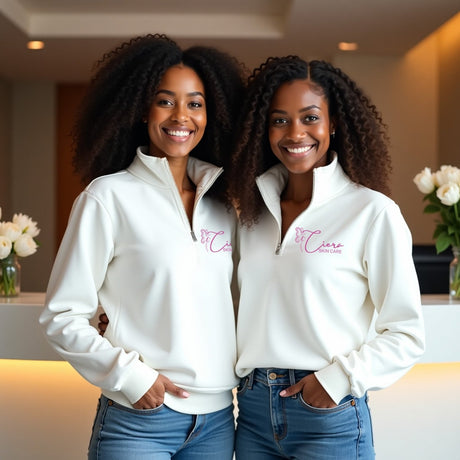 Custom corporate quarter zip pullovers. Small business owner gifts.