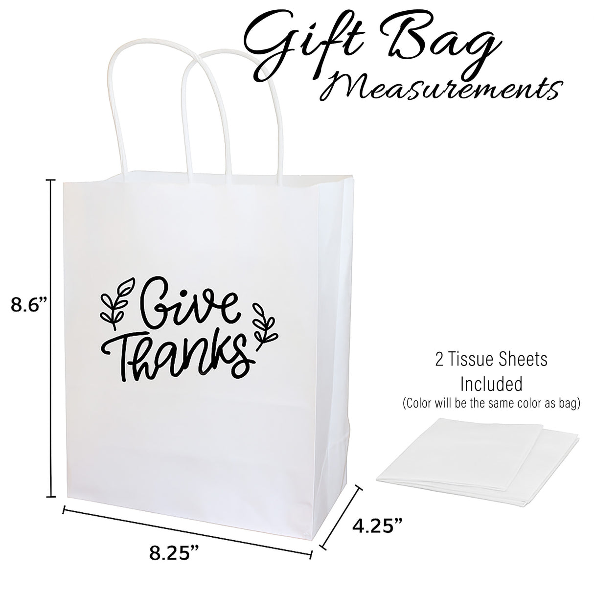 Minimalist Give Thanks Gifts Bags with Tissue Paper for Thanksgiving Party Favors