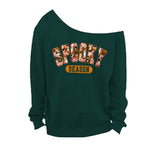 Green Off The Shoulder Spooky Season Halloween Sweatshirt for women.