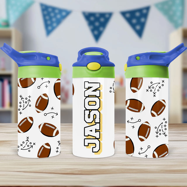 This custom football sippy tumbler with name is perfect for back-to-school hydration.
