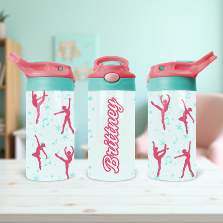 Custom kids water bottle for dance. Cute back to school gifts for daughter with custom name. 