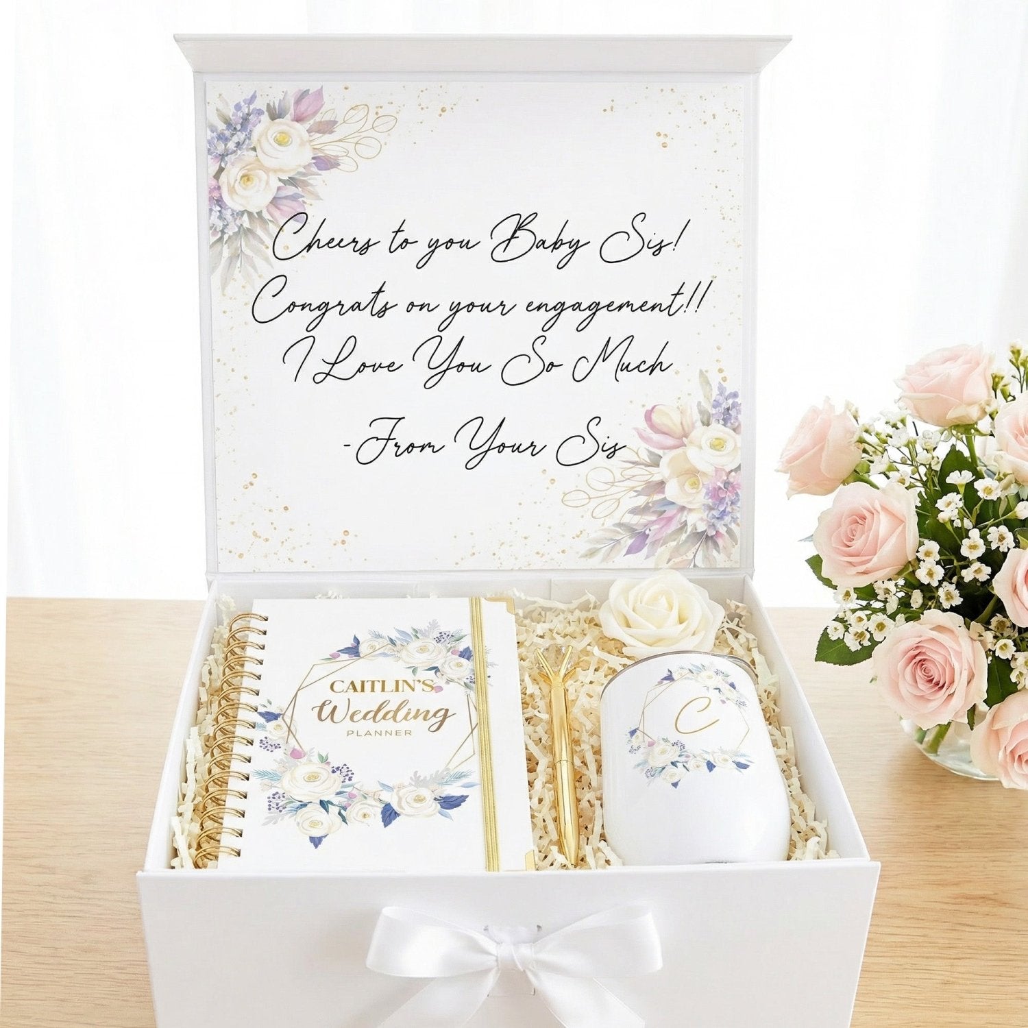 White & Gold Wedding Planner Bundle | Bride Engagement Gift Set Petals & Promises Floral Engagement Gift Set for Bride  main image 4