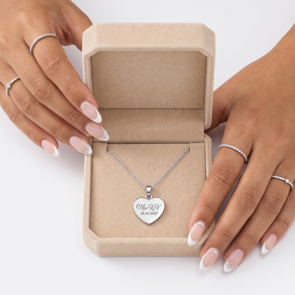 Mis XV Heart Shape Necklace with Engraved Date