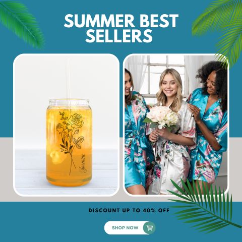 Shop summer best sellers such as glass cans, short floral robe, tumblers, tshirts and more.