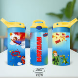 Superhero-themed personalized water bottle for kids, perfect for back to school gifts.