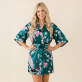 Womens Short Floral Silk Kimono Robe, 2 to 18, Bride and Bridesmaid Robes