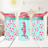 Girls custom soccer water bottle with name printing, perfect for sports, school, and outdoor activities.