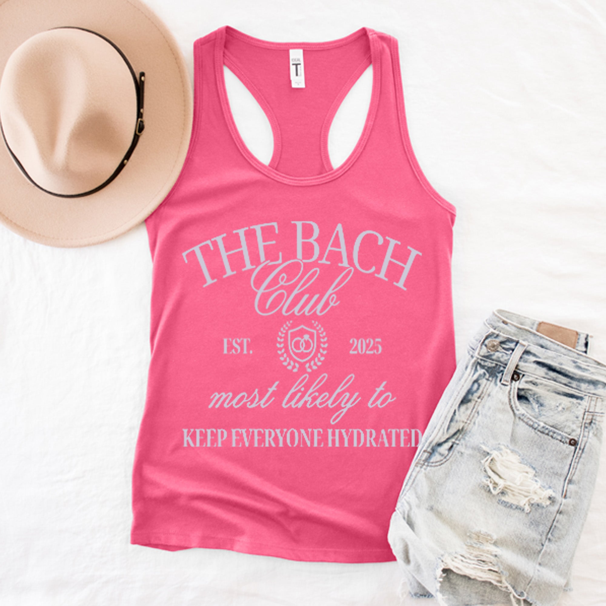 Custom bachelorette party shirts ideal as a gift for the bride or bridesmaids. Personalize each tank for your wedding crew.