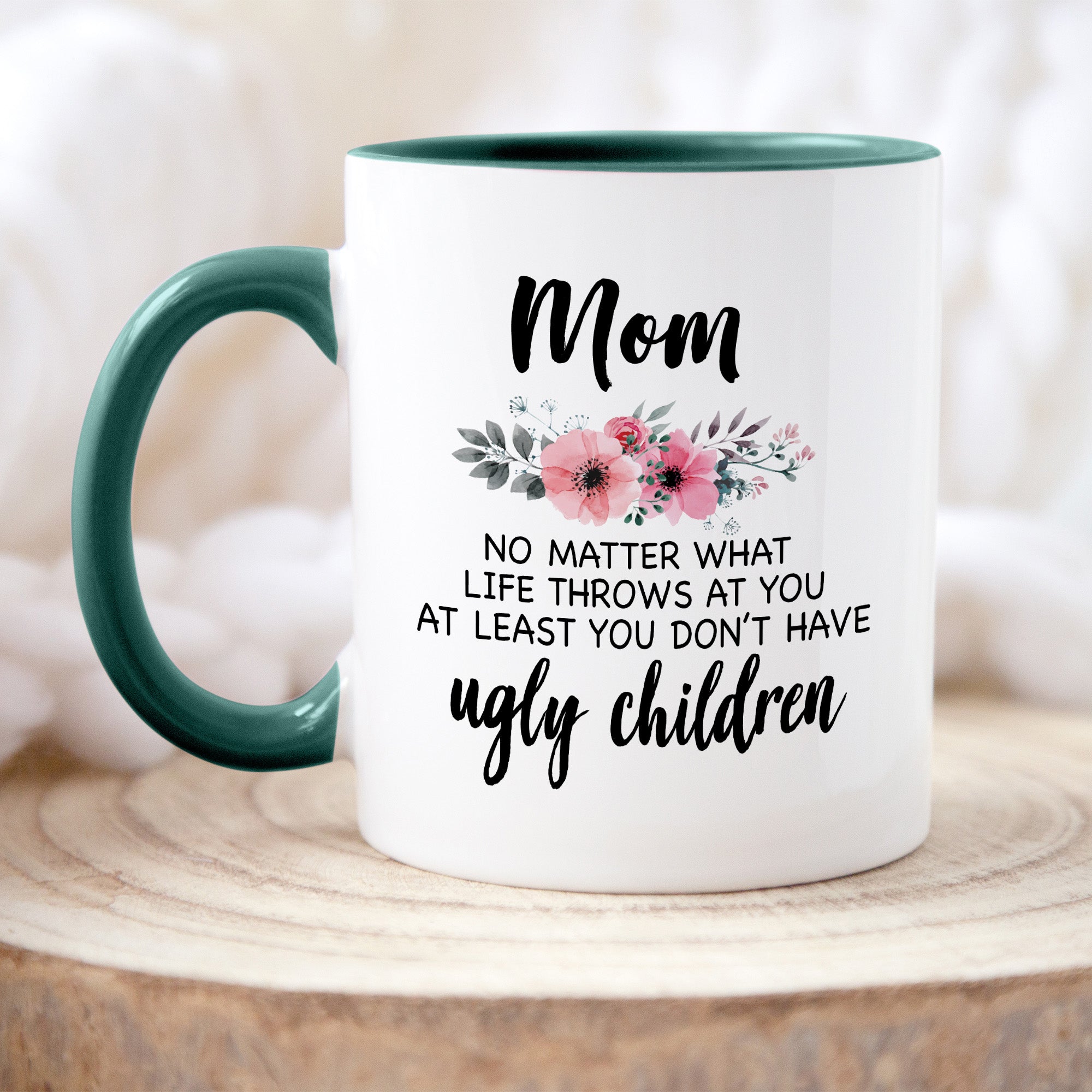 Funny coffee mug for mom, humorous Mother's Day gift from daughter or son, novelty mug with sarcastic design for mothers.