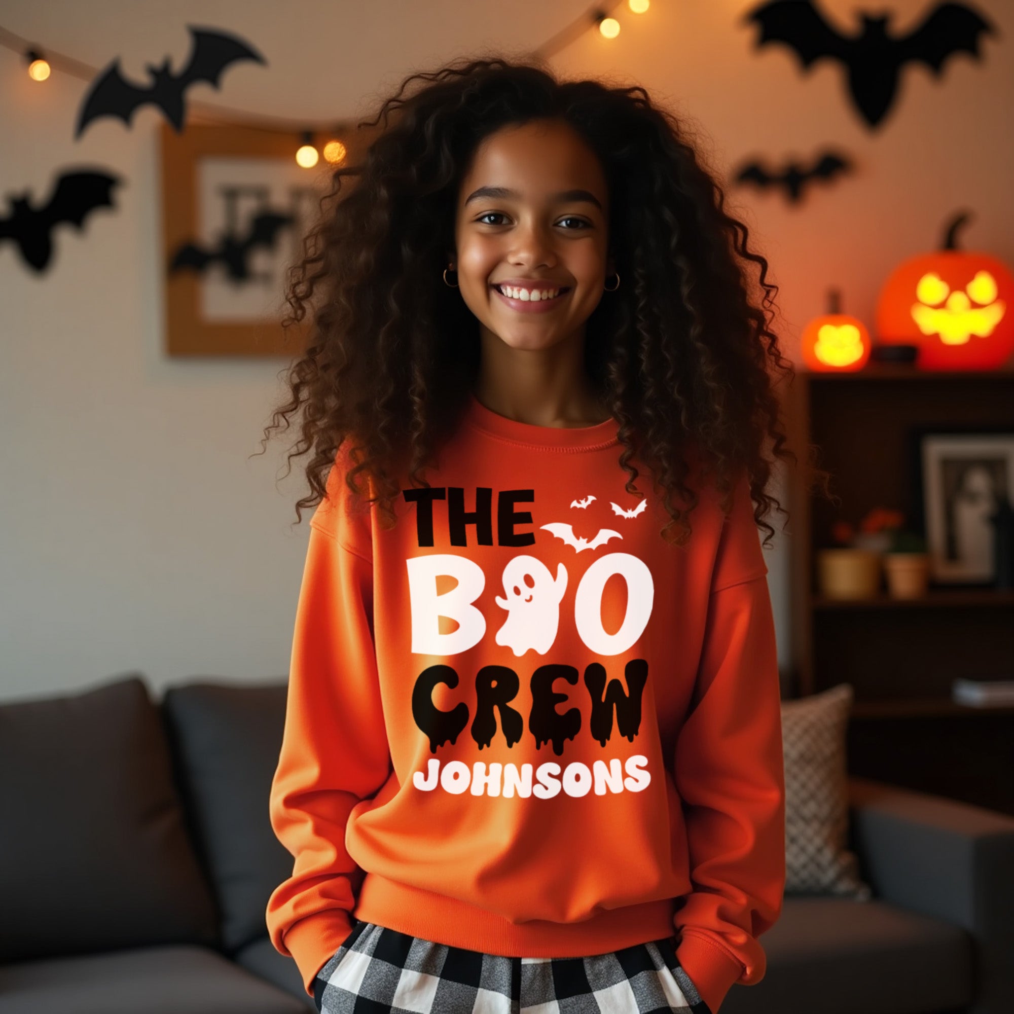 The Boo Crew sweatshirt and pajamas Halloween set for kids and adults. Perfect for girls sleepover pajamas.