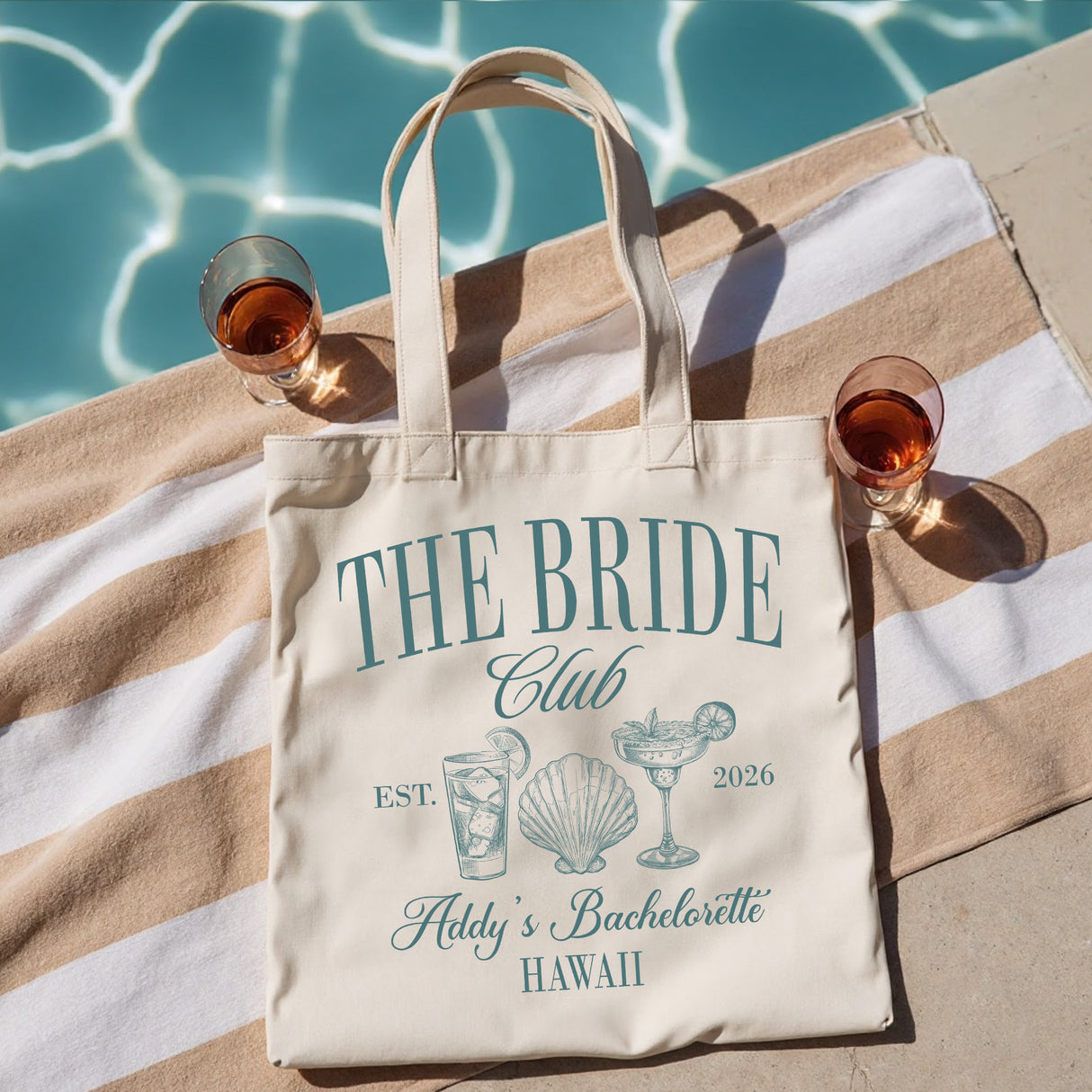 Beach Bachelorette Tote Bag, Personalized Bridesmaid and Bride Party Favor Gift