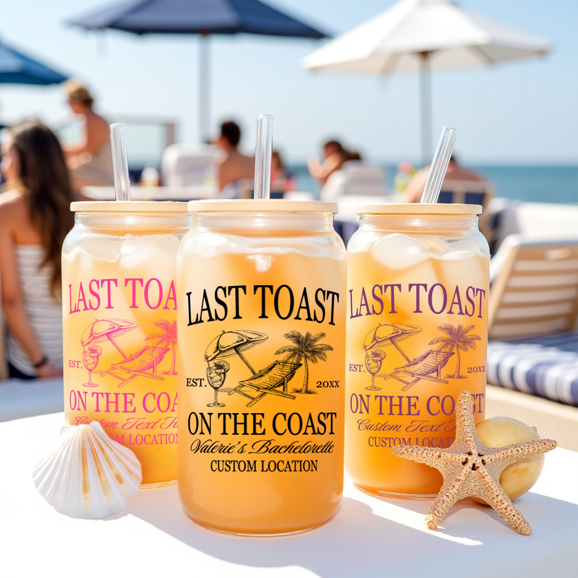 Enjoy your bachelorette party with a personalized iced coffee glass can, custom perfect for bridesmaid gifts.