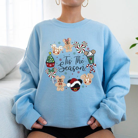 Cute Gingerbread and Candy Cane Tis The Season Christmas Sweatshirt for All Ages - Gifts Are Blue