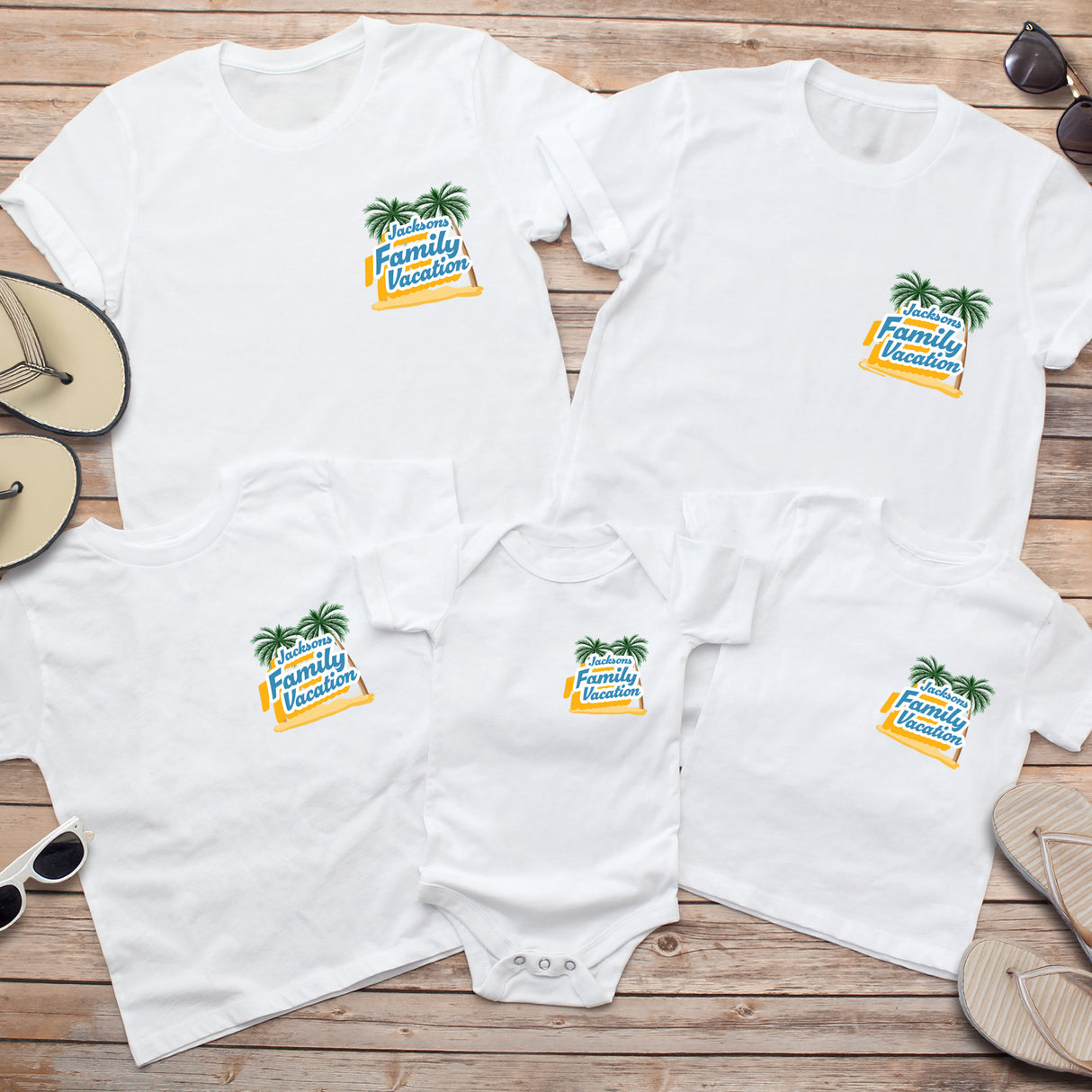 Custom matching family vacation shirts are perfect personalized beach trip tees for summer family reunions and photos.
