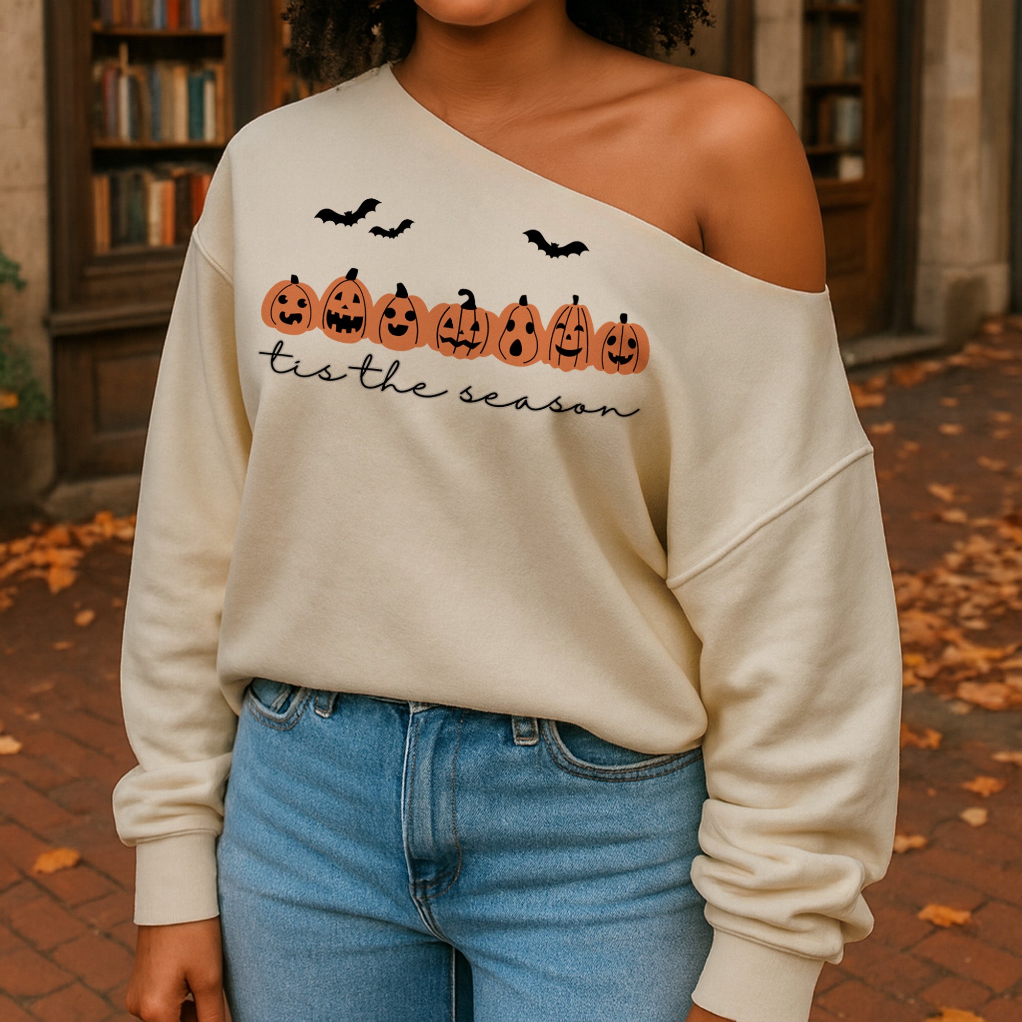 Off the Shoulder Halloween Sweatshirts for Women and Teens with Multiple Designs