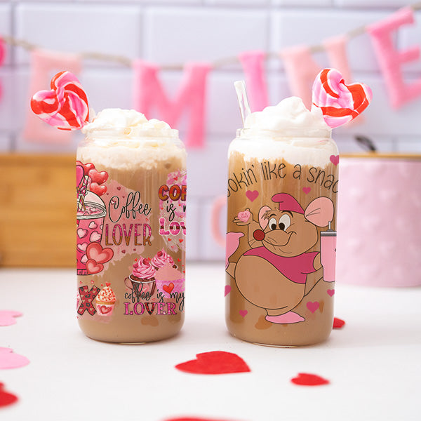 Cute and Humorous Valentines Day Glass Iced Coffee Tumblers in Multiple Designs