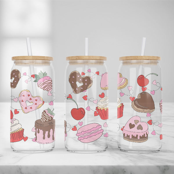 Cute and Humorous Valentines Day Glass Iced Coffee Tumblers in Multiple Designs