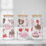 Valentines Day Glass Iced Coffee Cups - Lid and Straw Included - Pick Your Design - Galantines Gift