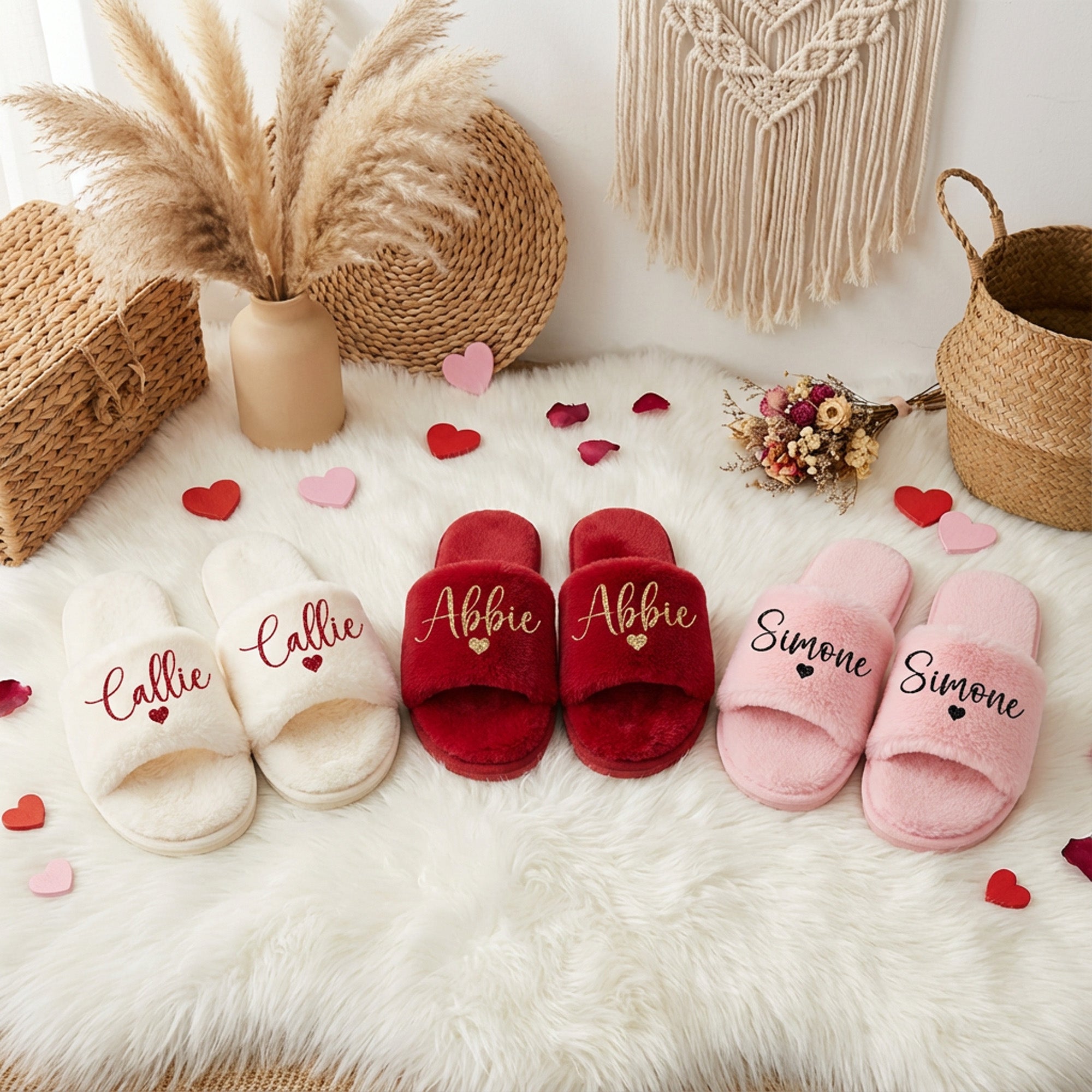 Name with Small Heart Slippers for Women, Personalized Gifts for Her