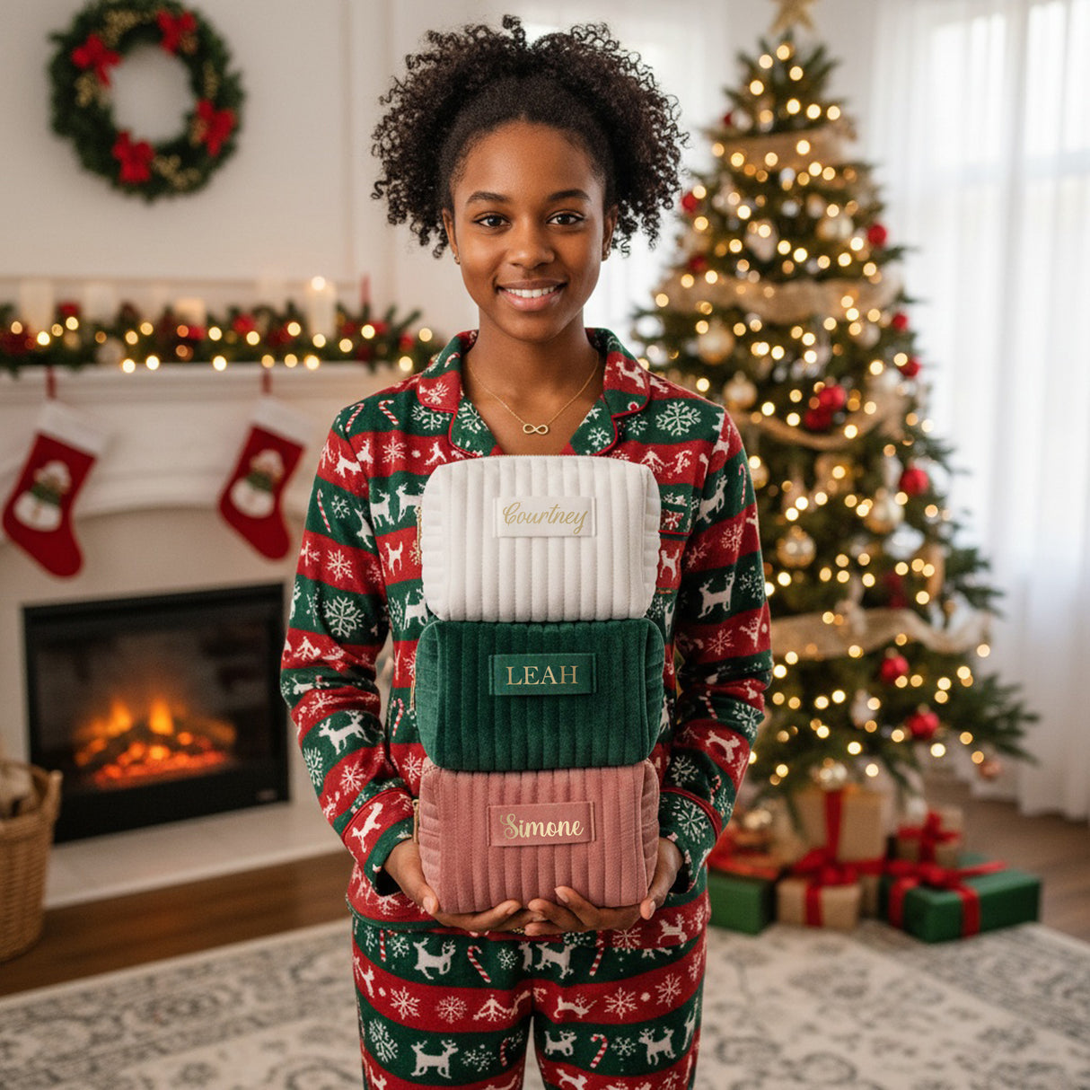 Personalized Velvet Makeup Bag with Name, Custom Gift for Teen Girls