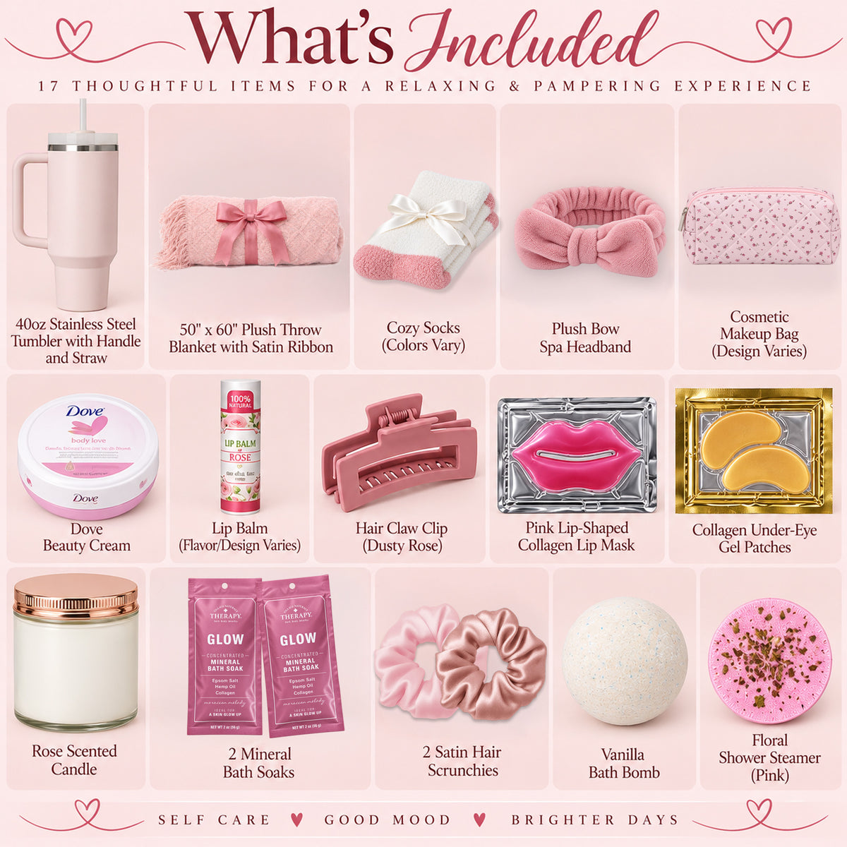 Blush and Glow Pamper Self Care Gift Basket for Her