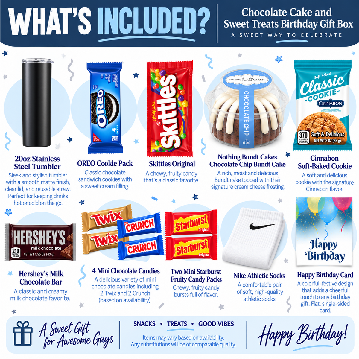 Chocolate Cake and Sweet Treats Birthday Gift Box for Teen Boys