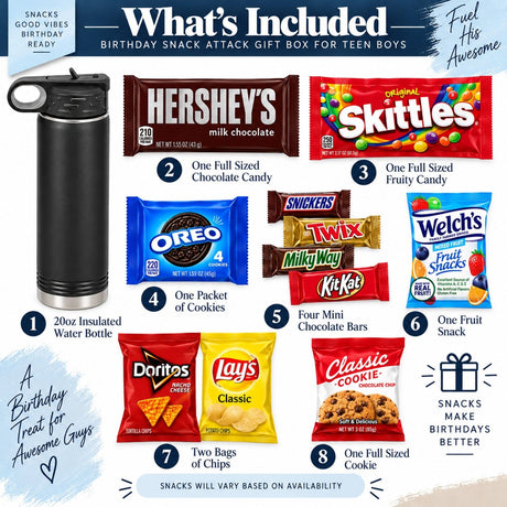 Birthday Snack Attack Gift Box for Teen Boys - Gifts Are Blue