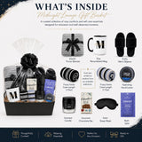 Midnight Lounge Self Care Gift Basket for Men with Slippers and Blanket