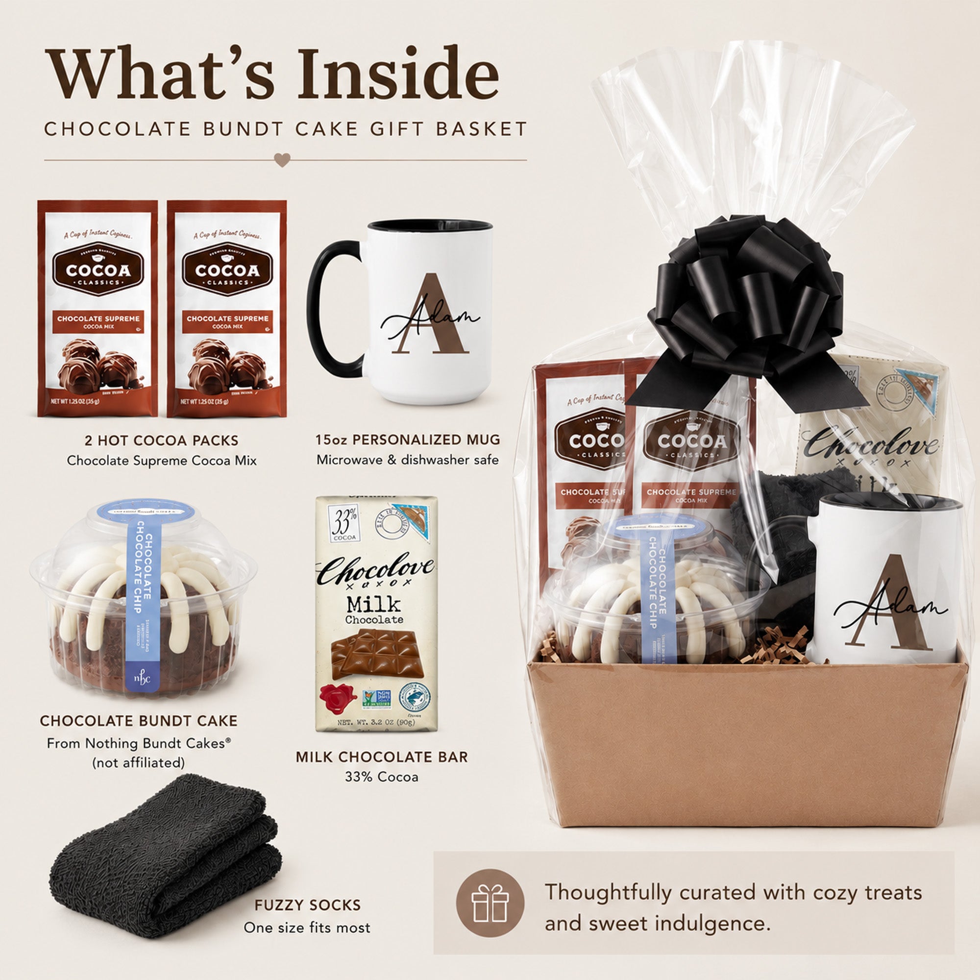 The Chocolate Bundt Gift Basket for Men with Mug, Cake, & Candy Bar