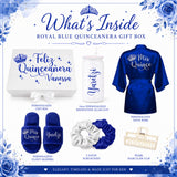 Royal Blue Deluxe Quinceanera Gift Box with Mis Quince Robe & Slippers
