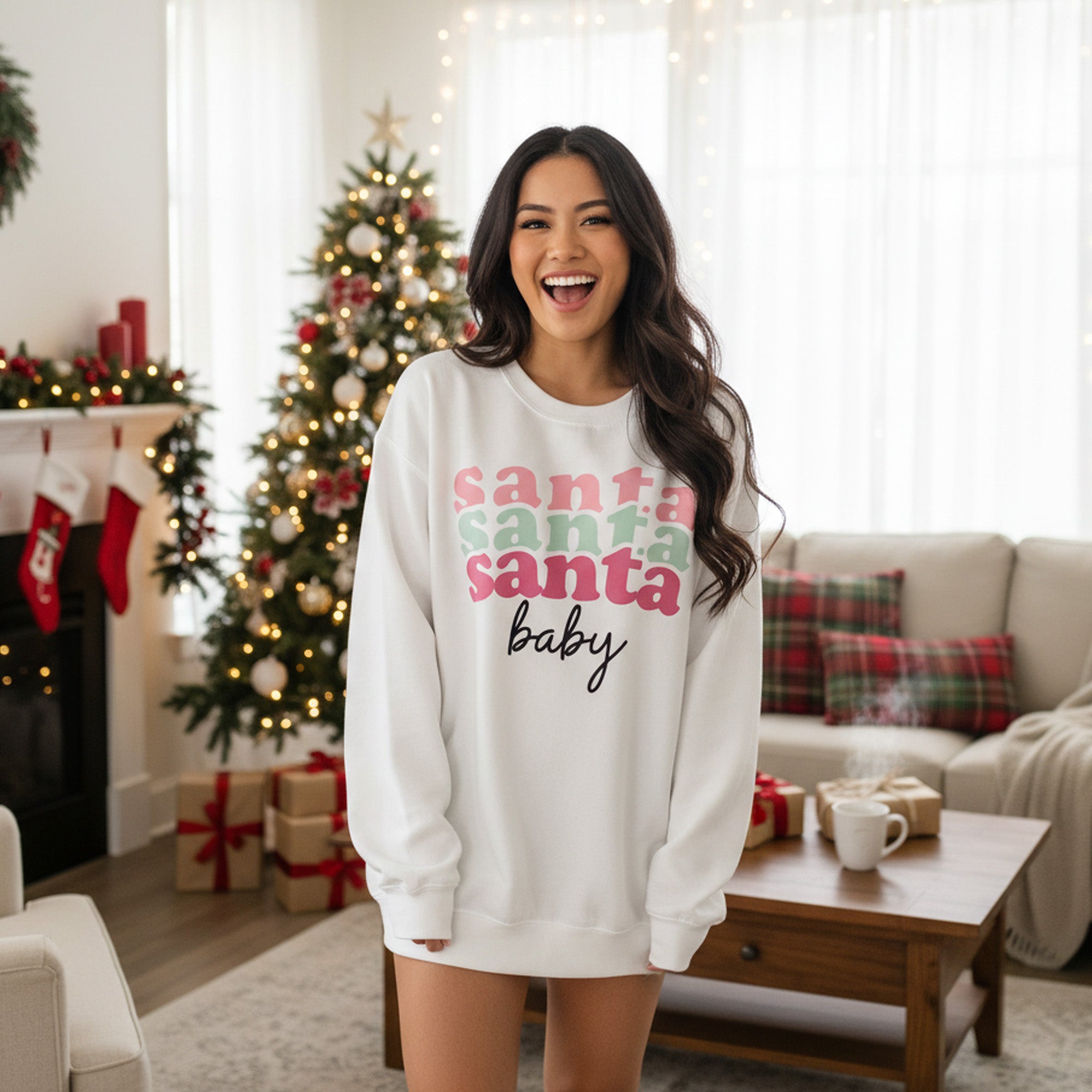 Pink Santa Baby Christmas Sweatshirt for Women and Teen Girls