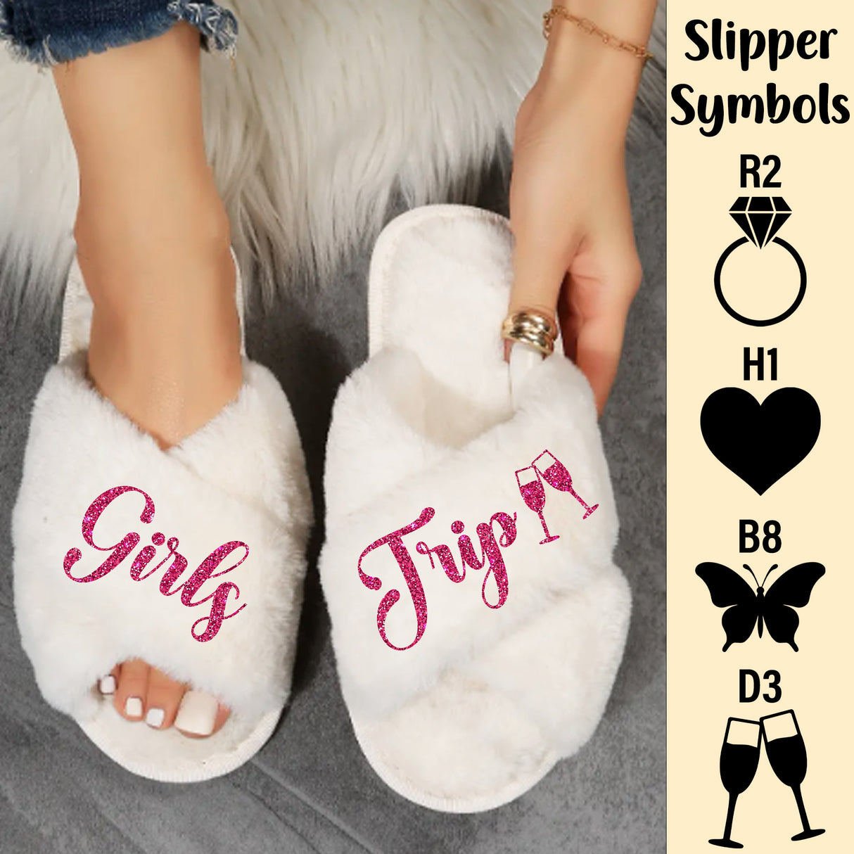 Girls trip slippers. Cute personalized comfy slippers for get together.