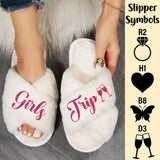 Girls trip slippers. Cute personalized comfy slippers for get together.