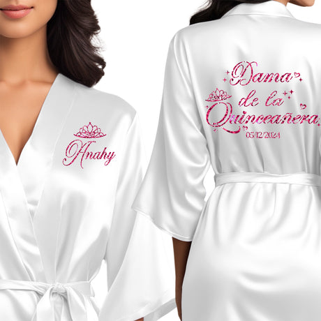 Dama de la quinceanera satin robes that can be personalized for your quinceanera squad.