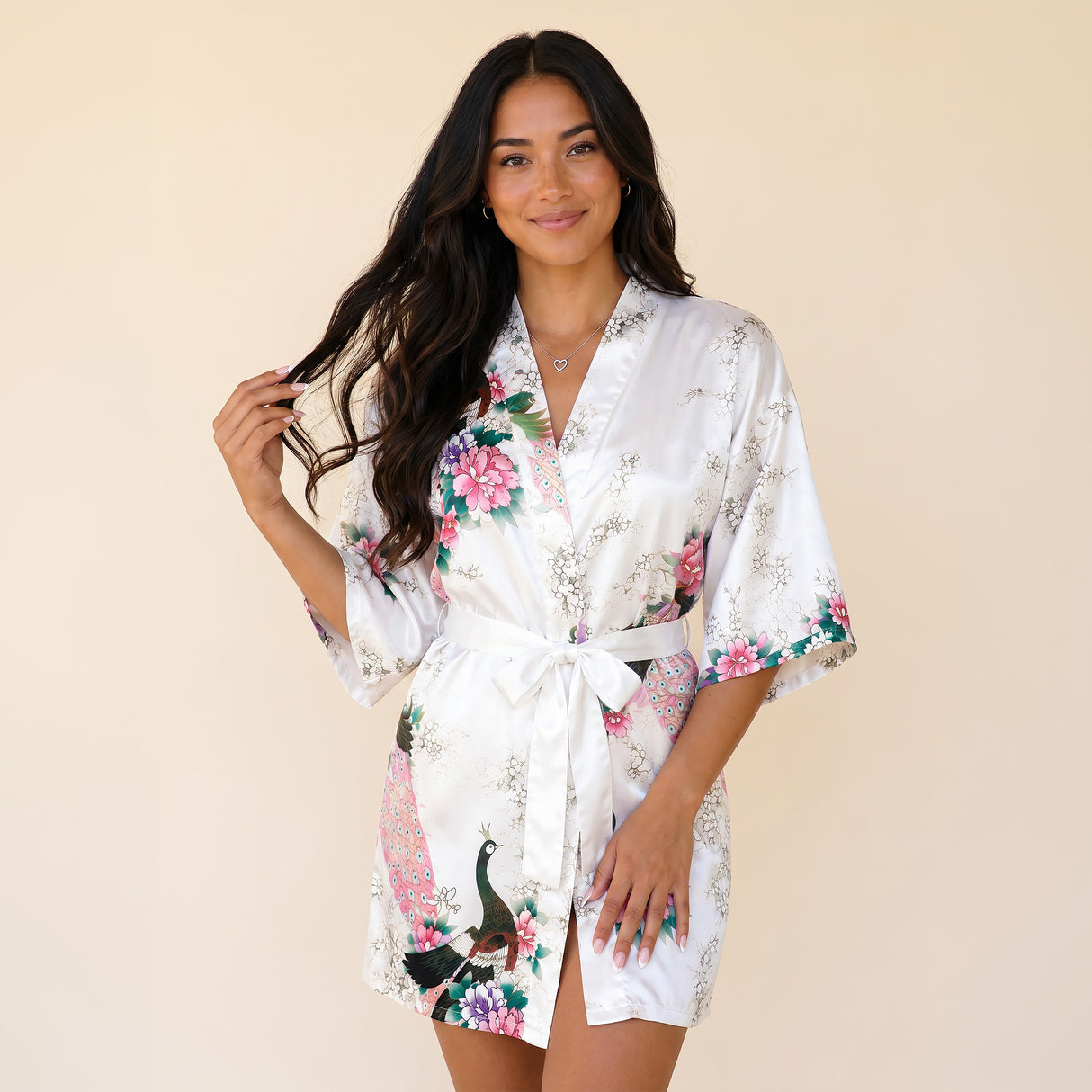 Womens Short Floral Silk Kimono Robe, 2 to 18, Bride and Bridesmaid Robes